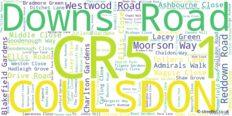 A word cloud for the CR5 1 postcode
